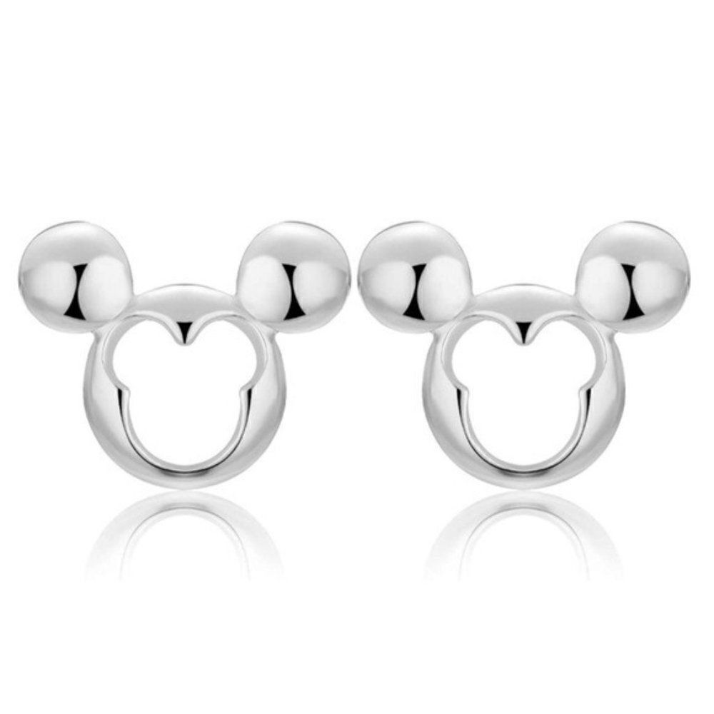 .925 Sterling Silver Cut Out Style Mickey Mouse Post Back Stud Earrings